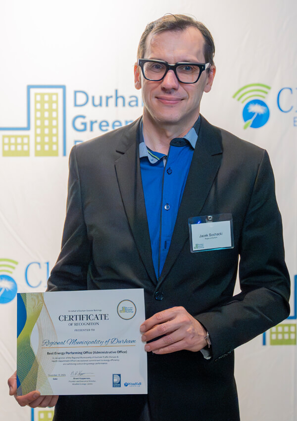 Representative of Durham Traffic Division receiving award at Durham Greener Homes Evening of Recognition