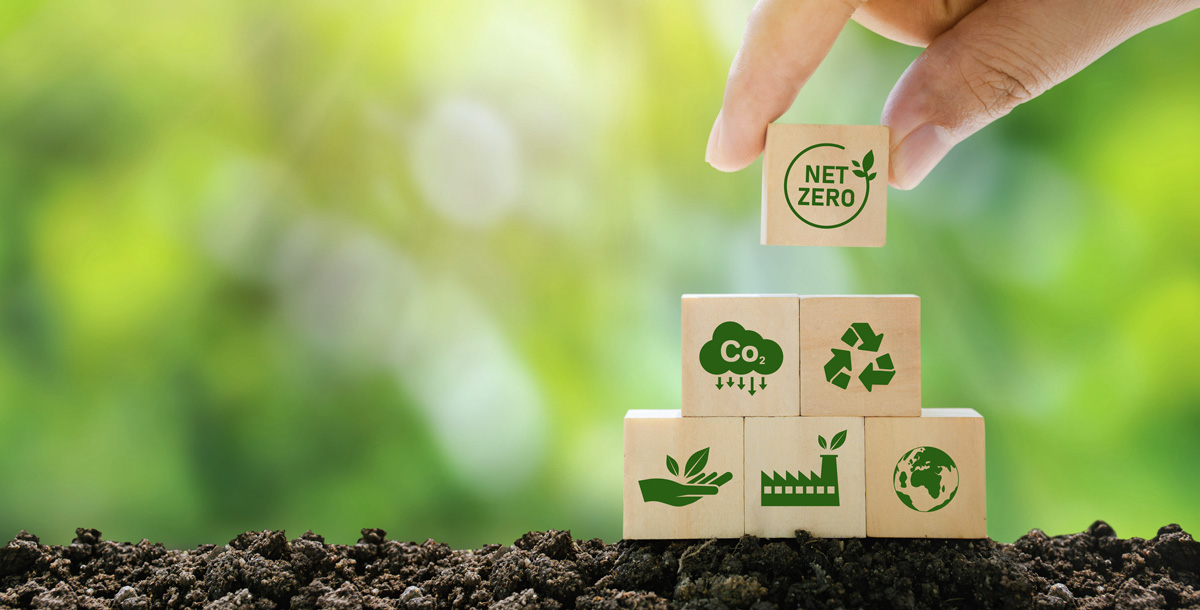 Image: Building blocks with net-zero environmental icons